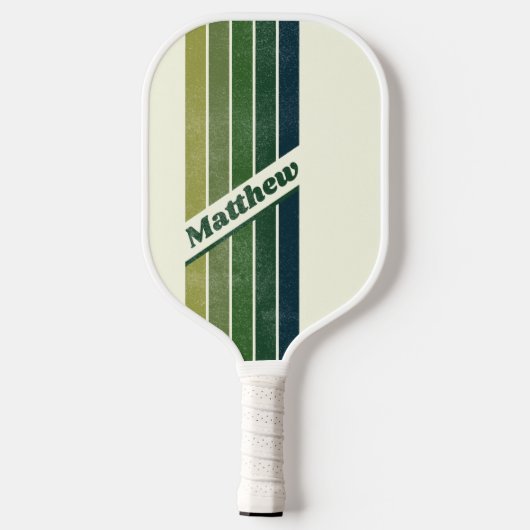 Noodlijdend Groen Retro vijf Gestreept met Naam Pickleball Paddle (Achterkant)