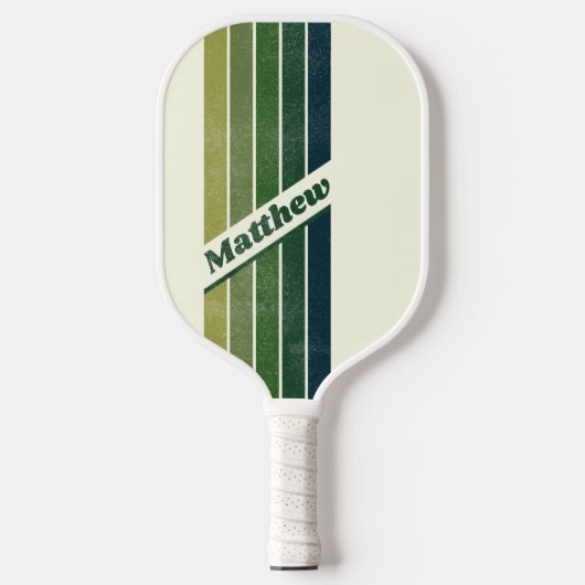 Noodlijdend Groen Retro vijf Gestreept met Naam Pickleball Paddle (Voorkant)