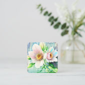 *~* Noodlijdend Hout QR AP49 Bloemen Pastel Vierkante Visitekaartje (Staand voorkant)