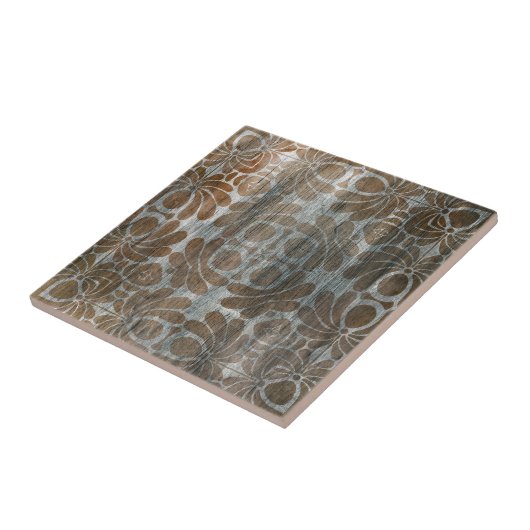 Noodlijdend Hout Replica Bruin Damast  Tegeltje (Zijkant)