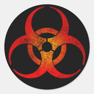 Noodlijdend Rood & Geel Biohazard Symbool op Zwart Ronde Sticker