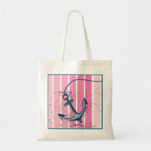 noodlijdend roze nautisch anker tote bag