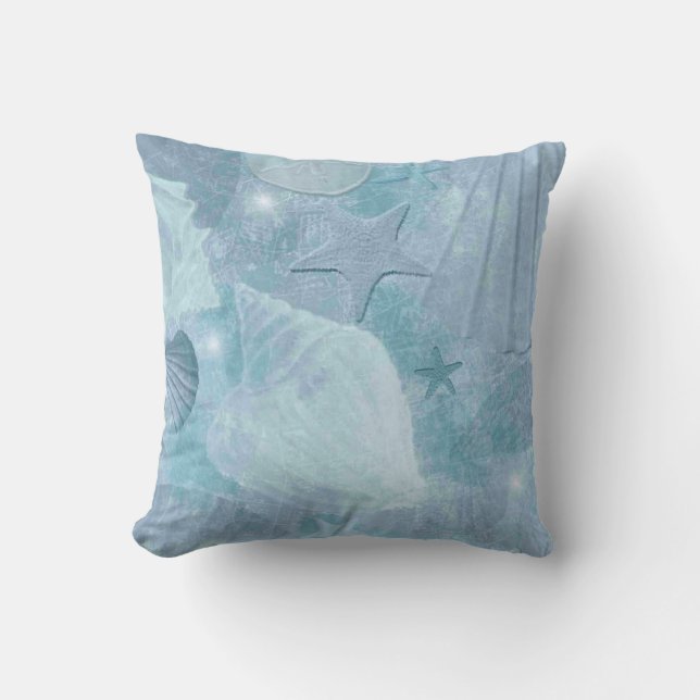 Noodlijdend Turquoise Blauw Seashell Kussen (Voorkant)