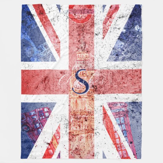  noodlijdend Union Jack Flag Monogram Fleece Deken (Voorkant)