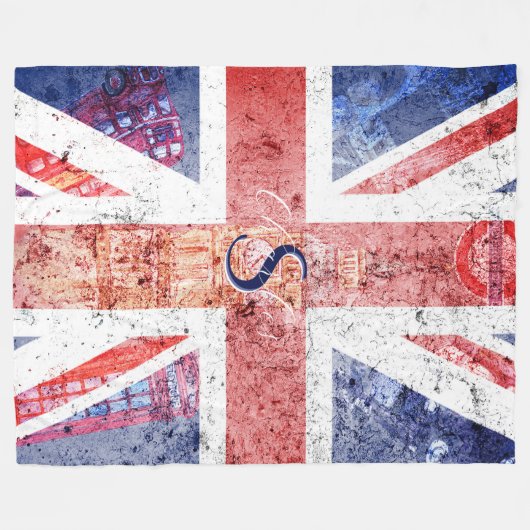  noodlijdend Union Jack Flag Monogram Fleece Deken (Voorkant (Horizontaal))