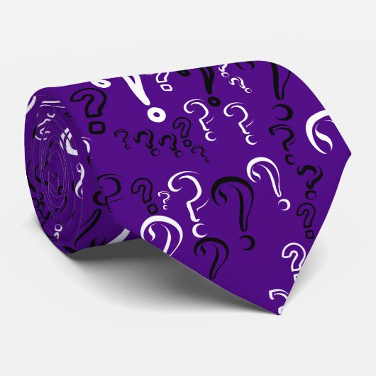 Noodlijdend vraagteken Stropdas- Wit, Zwart, Indig Stropdas (Opgerold)