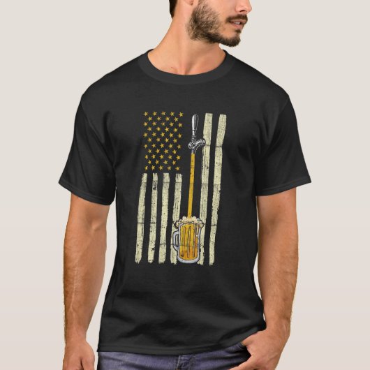 Noodlijdende Amerikaanse vlag Bier Tap Humoristisc T-shirt (Voorkant)