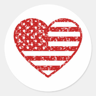 Noodlijdende Amerikaanse vlag hart Ronde Sticker