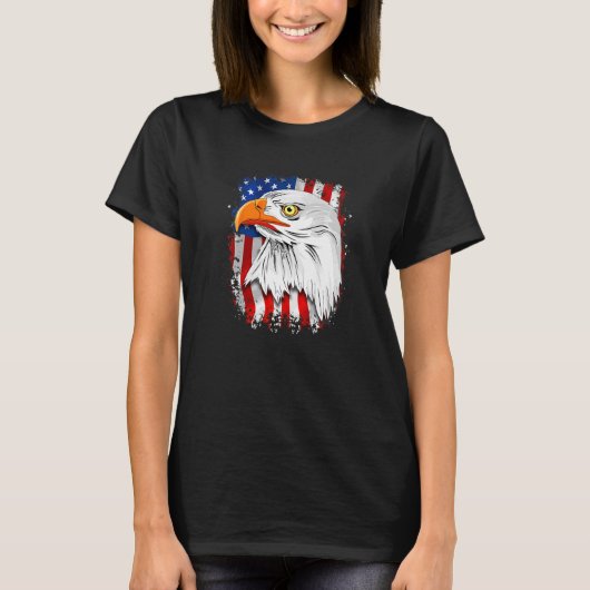 Noodlijdende Amerikaanse vlag Kale Eagle 4 juli T-shirt (Voorkant)