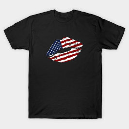 Noodlijdende Amerikaanse vlag Lippen T-shirt