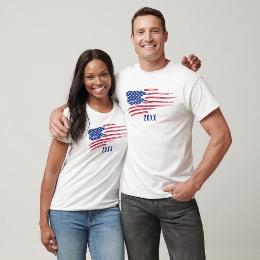 Noodlijdende Amerikaanse vlag met datum T-shirt (Unisex)