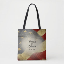 Noodlijdende Amerikaanse vlag namen en datum Tote Bag