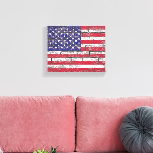 Noodlijdende Amerikaanse vlag Rood Wit Blauw Patri Canvas Afdruk (Insitu (Woonkamer))