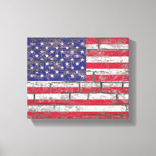 Noodlijdende Amerikaanse vlag Rood Wit Blauw Patri Canvas Afdruk