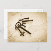 Noodlijdende Antiek Skeleton Sleutels op Sleutelri Briefkaart (Voorkant / Achterkant)