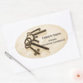 Noodlijdende Antiek Skeleton Sleutels op Sleutelri Ovale Sticker (Envelop)