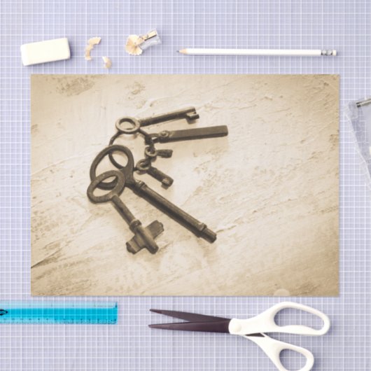 Noodlijdende Antiek Skeleton Sleutels op Sleutelri Tissuepapier (Craft)