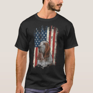 Noodlijdende Basset Hound Amerikaanse vlag Patriot T-shirt