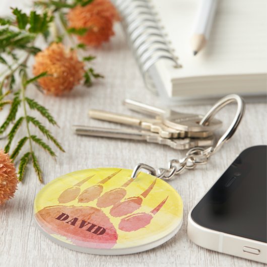 Noodlijdende Beer Paw Print Aangepaste naam Sleutelhanger (Voorkant Rechts)