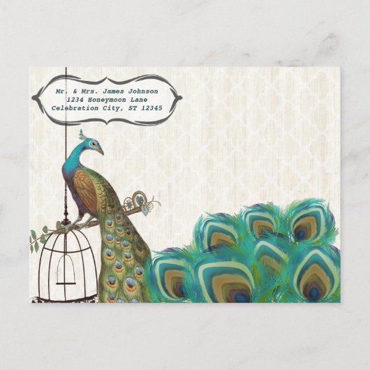 Noodlijdende Bloemen Peacock Vogelkooi Save the Da Aankondigingskaart (Achterkant)