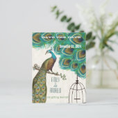 Noodlijdende Bloemen Peacock Vogelkooi Save the Da Aankondigingskaart (Staand voorkant)