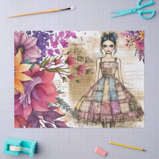 Noodlijdende  bloemenjurk Ephemera Tissuepapier (Craft)