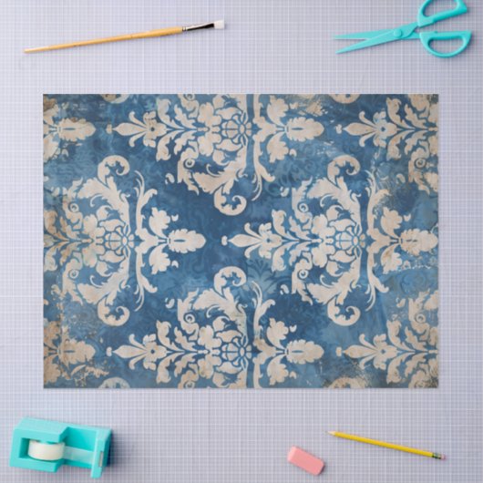 Noodlijdende Damast Blauw en Geel Decoupage Tissuepapier (Craft)