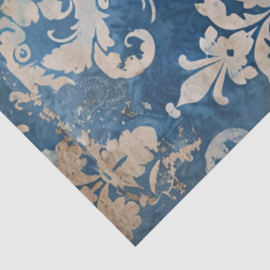 Noodlijdende Damast Blauw en Geel Decoupage Tissuepapier (Detail)