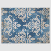 Noodlijdende Damast Blauw en Geel Decoupage Tissuepapier (Voorkant)