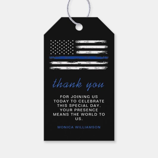 Noodlijdende dunne blauwe lijn politie gunst cadeaulabel (Voorkant)