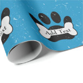Noodlijdende hond poot print en bot op baby blauw cadeaupapier (Rol Hoek)