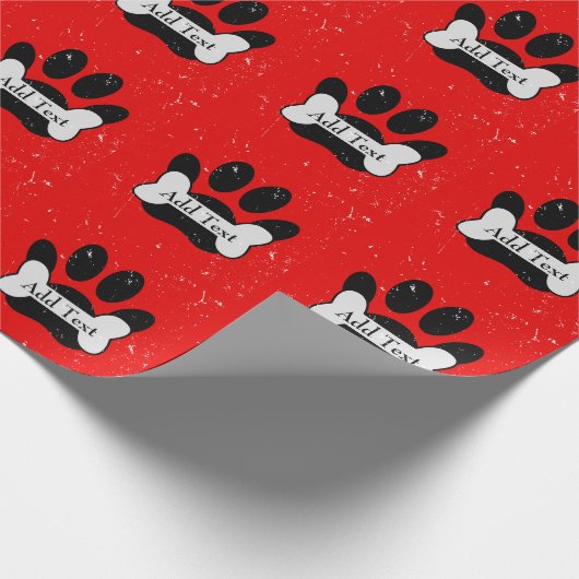 Noodlijdende hond pow print en bot op rood cadeaupapier (Hoek)