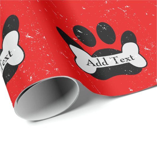 Noodlijdende hond pow print en bot op rood cadeaupapier (Rol Hoek)