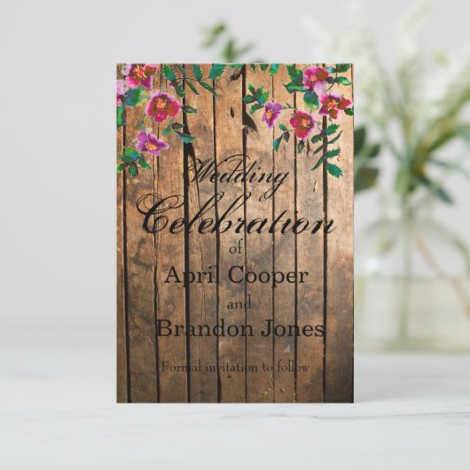 Noodlijdende houten waterverf rozen bruiloft save the date (Staand voorkant)