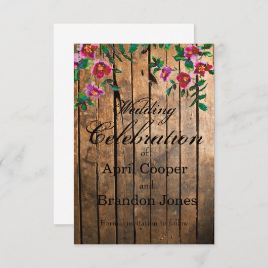 Noodlijdende houten waterverf rozen bruiloft save the date (Voorkant / Achterkant)