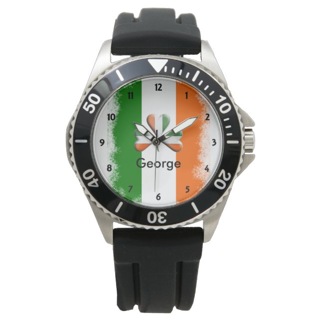 Noodlijdende Ierse Tri Colors Shamrock gepersonali Horloge (Voorkant)
