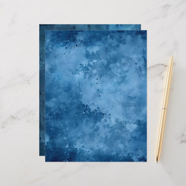 Noodlijdende inkt Blauwe Achtergrond Scrapbook Pap (Voorkant / Achterkant in situ)