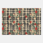 Noodlijdende Kerst Plaid Florals Zwart Rood Beige Inpakpapier Vel (Voorkant)