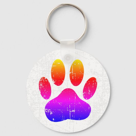 Noodlijdende Kleurrijke Hond Pawprint Sleutelhanger (Voorkant)