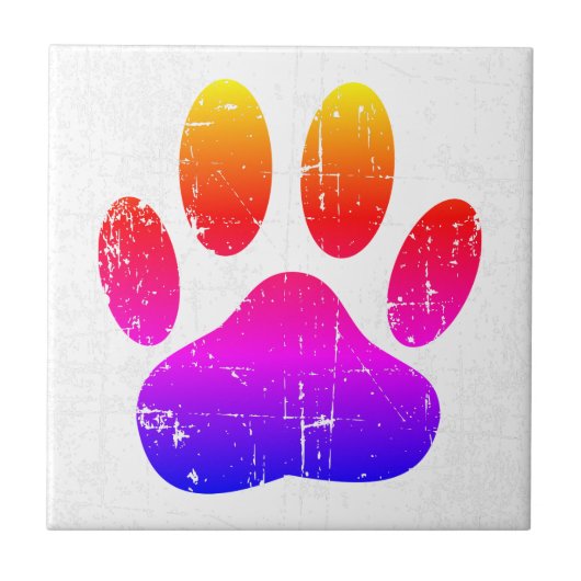 Noodlijdende Kleurrijke Hond Pawprint Tegeltje (Voorkant)