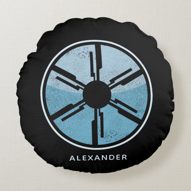 Noodlijdende Kosmische Ruimte Blauw Ombre SciFi Fu Rond Kussen (Voorkant)