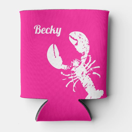 Noodlijdende kreeft print op roze Fun Seafood Blikjeskoeler (Voorkant)