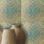 Noodlijdende Perzische Turquoise Bruin Geometrisch Tegeltje<br><div class="desc">Deze keramische tegel is een prachtig stuk kunst, dat een gevoel van geschiedenis en cultuur uitstraalt. De tegel heeft een ingewikkeld en symmetrisch ontwerp dat een harmonieuze mix is van geometrische vormen en bloemenmotieven. Het ontwerp doet denken aan de traditionele Perzische kunst, bekend om zijn gedetailleerde vakmanschap en weelde. Het...</div>