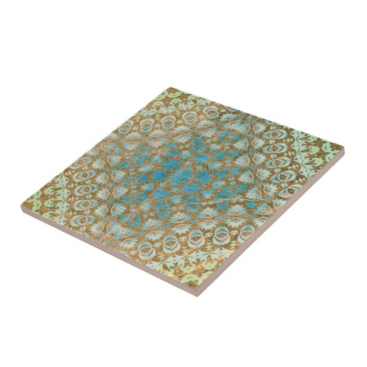 Noodlijdende Perzische Turquoise Bruin Geometrisch Tegeltje (Zijkant)