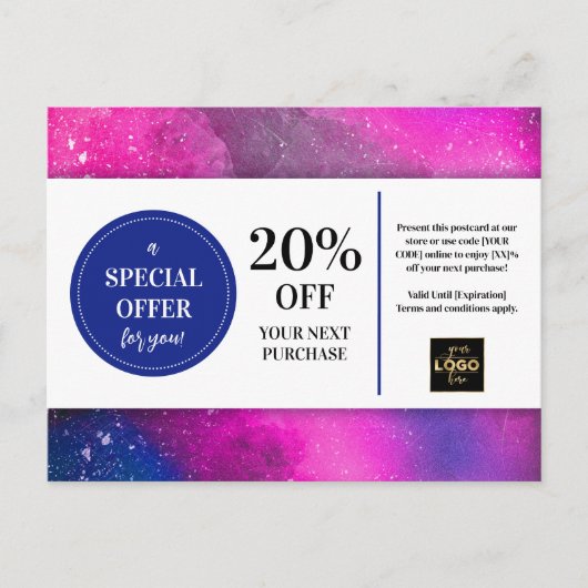 Noodlijdende Pink Magenta Waterverf Coupon Korting Briefkaart (Voorkant)