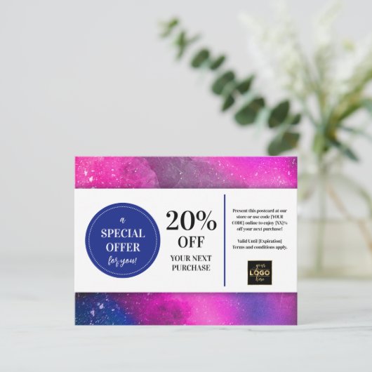 Noodlijdende Pink Magenta Waterverf Coupon Korting Briefkaart (Staand voorkant)