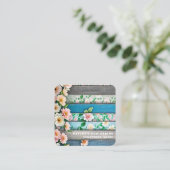 *~* Noodlijdende QR AP49 Bloemen Pastel Hout Vierkante Visitekaartje (Staand voorkant)