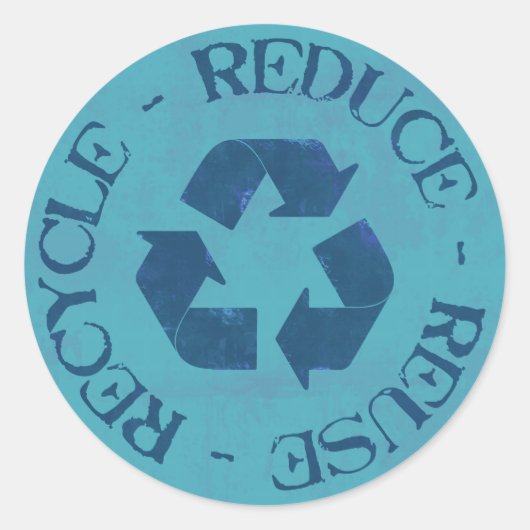 Noodlijdende Reduce Reuse Recyclen Sticker (blauw) (Voorkant)