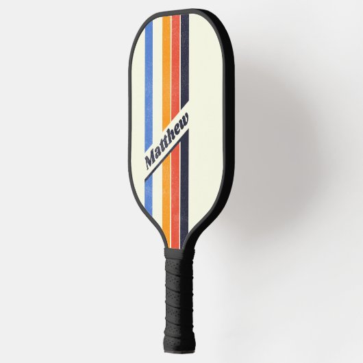 Noodlijdende Retro vijf Gestreepte Donker met Naam Pickleball Paddle (Links)