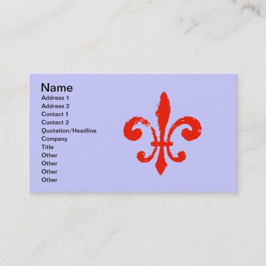 noodlijdende rode fleur de lis, visitekaartje (Voorkant)